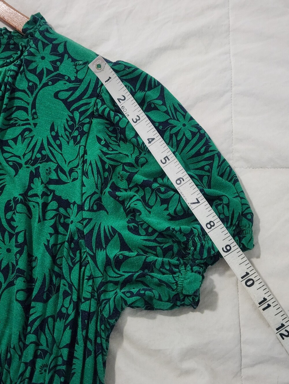 Boden Green Navy Blue Floral Jersey Midi Dress Short Sleeve Empire Waist US 10 - Picture 10 of 11